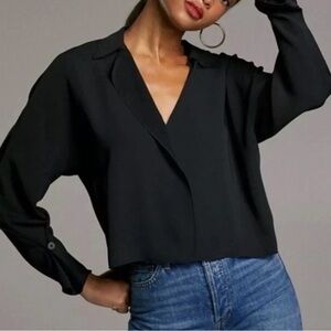 Babaton Black V-Neck Blouse